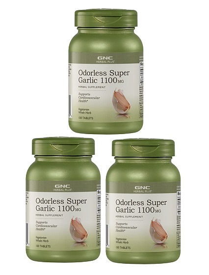 GNC Herbal Plus Odorless Super Garlic 1100mg 100 Tablets x 3
